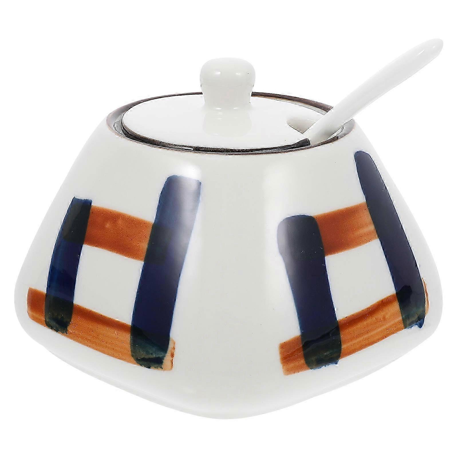 Ceramic Spice Canister Multi-Functional with Spoon Lid 1Set for Kitchen