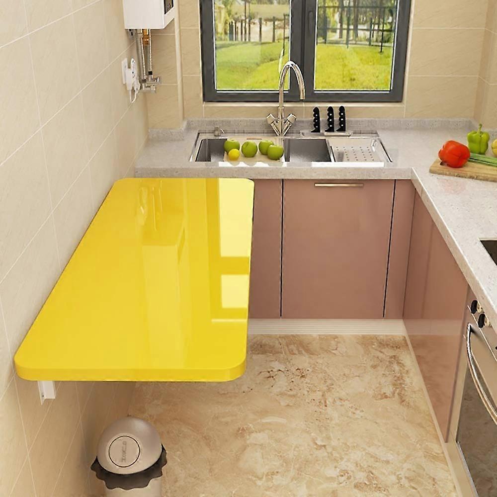 Wall Mounted Folding Desk Drop Leaf Table for Small Spaces Home Office Yellow 100x40cm