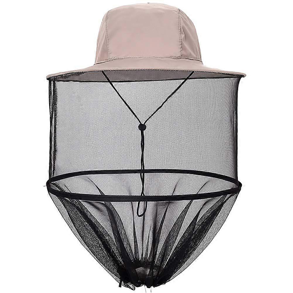 Mosquito Head Net for Camping with Extra Fine Insect Barrier, Breathable Beige Bug Face Shield