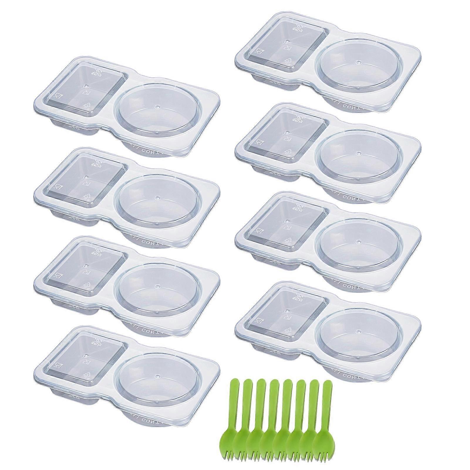8 Pcs Sauce Containers Set Double Compartment Condiment Container with Lids Forks Mini Plastic Snack