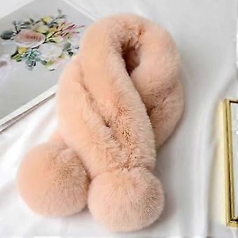 Écharpe d'hiver pour femme, col en fourrure de lapin, double boule, chaude et en peluche