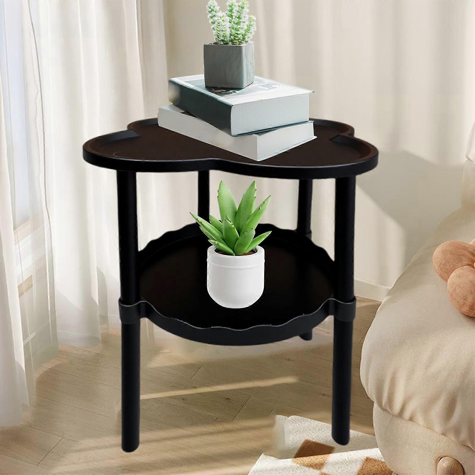 Four-Leaf Sofa Side Table, Mobile Rolling Snack Coffee Table, Double-Layer Open Storage for Living Room Bedside