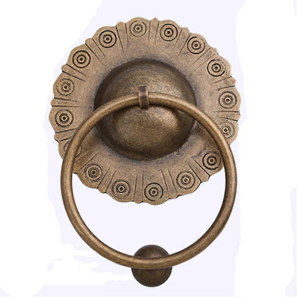 2Pack Solid Brass Door Knocker Round Pattern with Pure Brass Pull Ring for Wooden Gates 8.5Inch