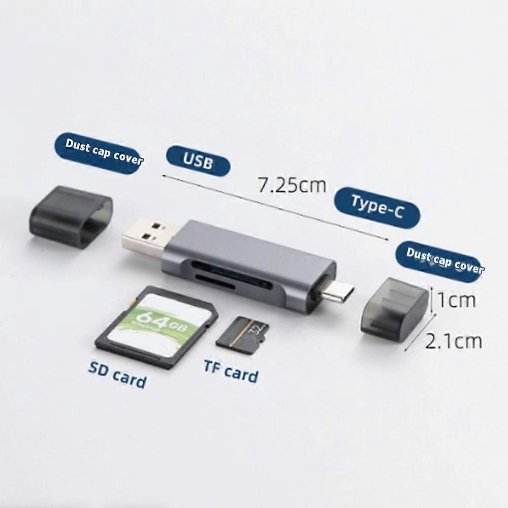 Multi-Functional Dual-Port Type-C/USB 2.0 Card Reader Supporting SD TF Memory Cards Plug & Play for Phone PC