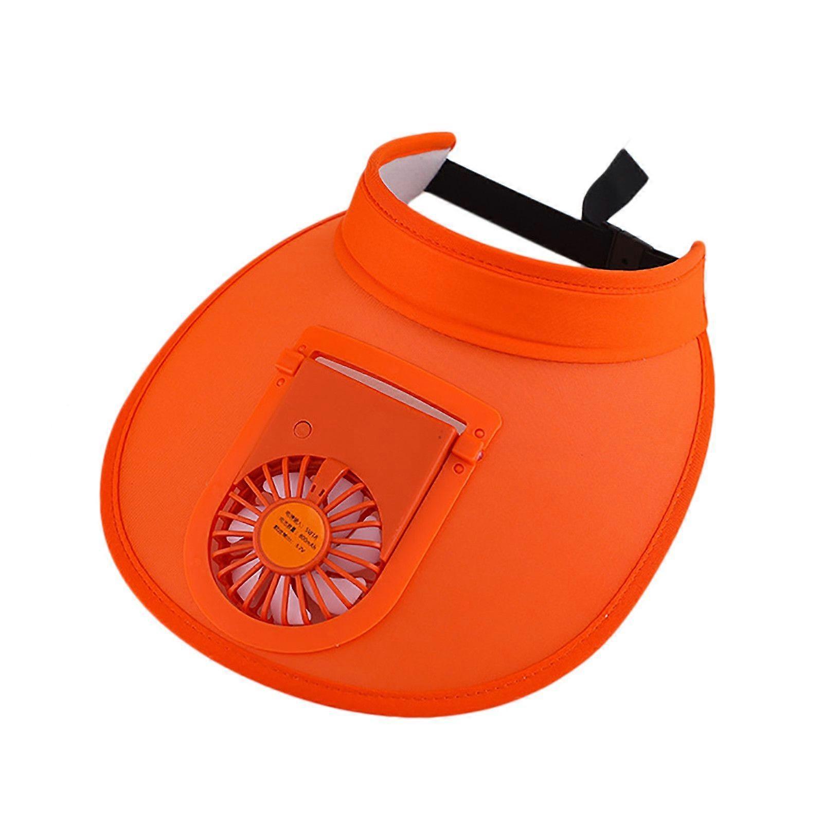 USB Rechargeable Fan Hat Orange Red