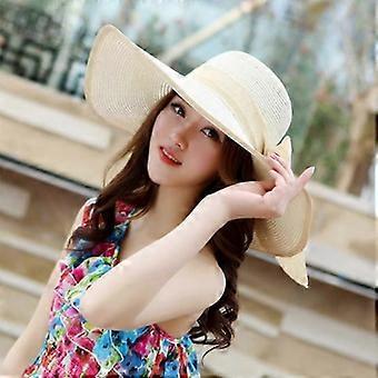 Women Big Bowknot Floppy Sun Hat Foldable Straw Wide Brim Summer Beach Cap