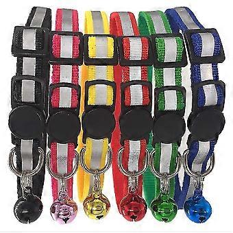 6x Reflective Design Adjustable Cat Collars More Safety Quick Release Safety Buckle With Bell(red, Pink, Yellow