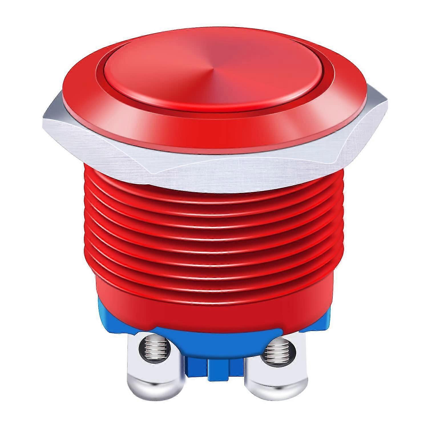 /16mm Waterproof Red Metal Shell Momentary Flat Push Button Switch