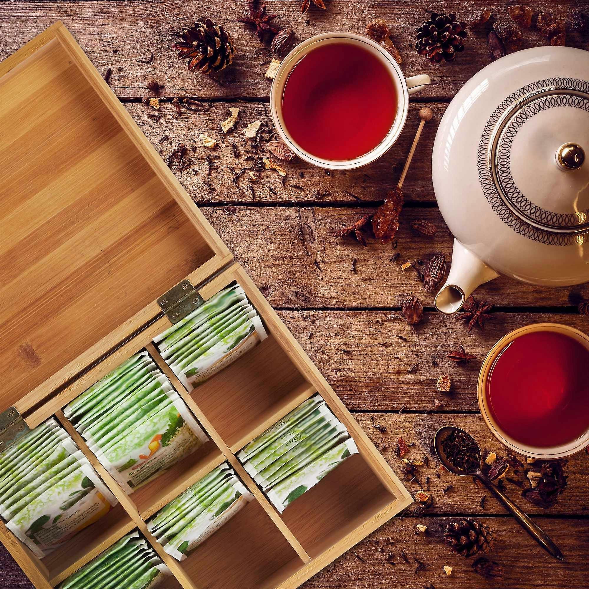 6-Compartment Bamboo Tea Box