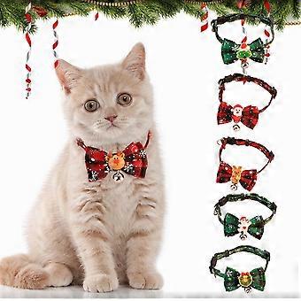 Christmas Pet Collar Big Bowknot Adjustable Cat Head Buckle Festival Decorative Dress Up with Bell Santa Claus Xmas Tree Elk Snowman Dog Cat Collar Ne