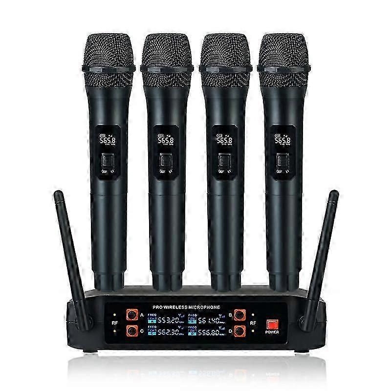Wireless Professional Handheld 4 Channels UHF Dynamic Mic EU Plug Wireless Microphone