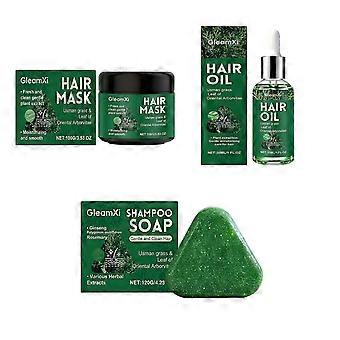 Maschera per capelli + shampoo e sapone + olio per la crescita dei capelli, erba di Usman e foglie di tuia orientale, idratante, nutriente, riparatore e per la crescita, crescita naturale dei capelli T