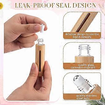 18 Pcs 10ml Bamboo Ball Bearing Bottles for Essential Oils with Stainless Steel Roller Balls Essential Oil Bottles