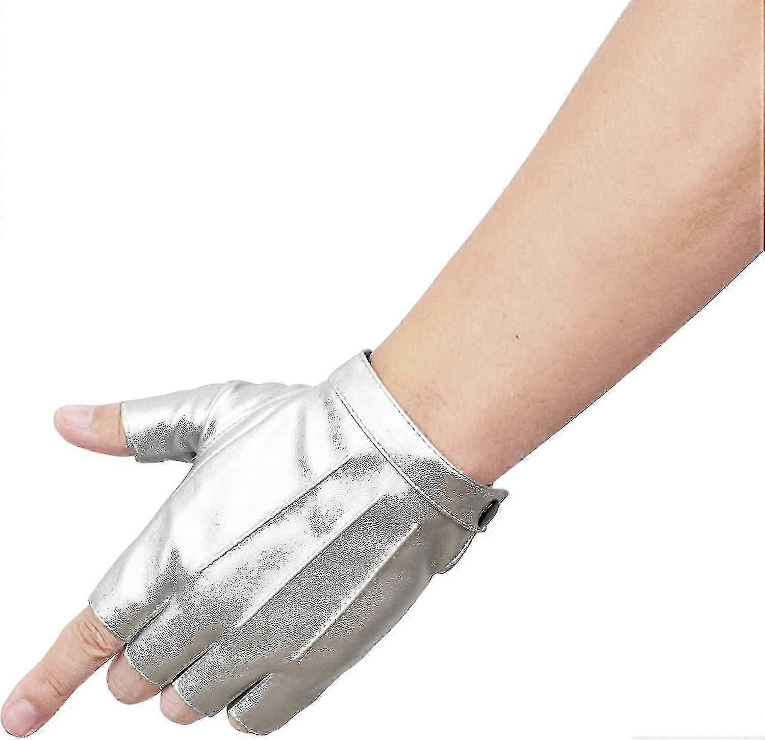 Men Pu Leather Punk Half Finger Snap Performance Gloves