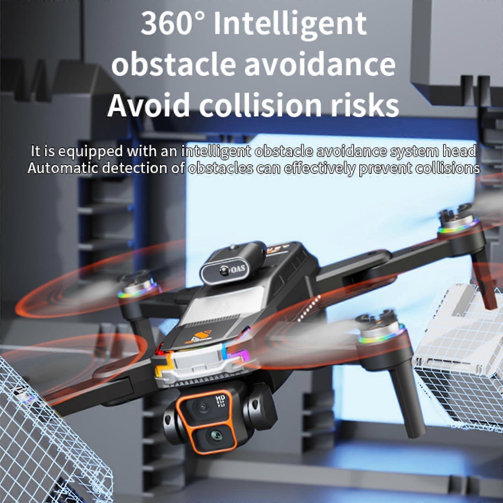 Camera Drone with Dual EIS Cameras, Obstacle Avoidance, FPV Screen Controller, 2 Batteries, Black