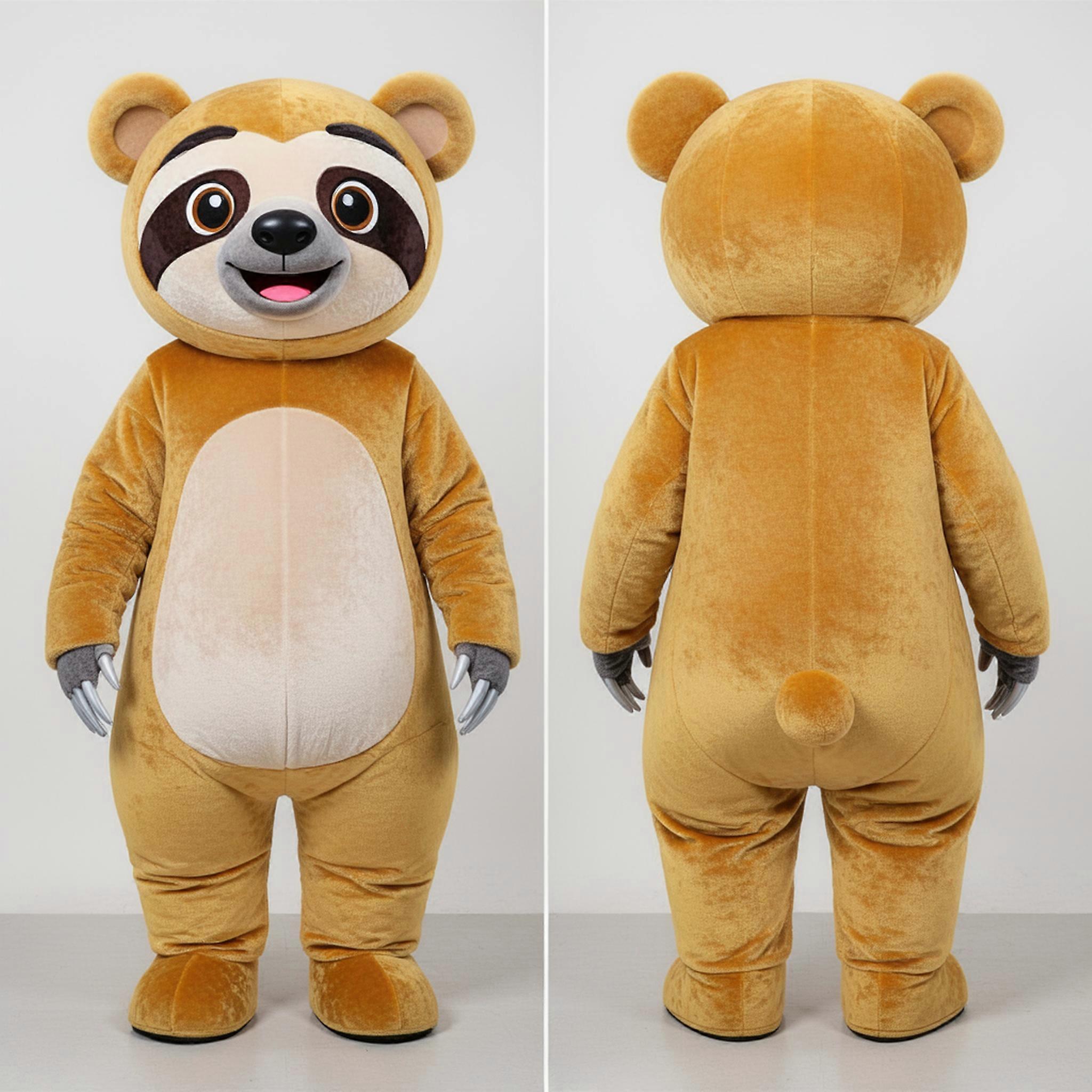 MASTICOT Golden Cartoon Sloth Bear Mascot