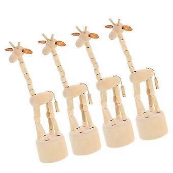 4Pcs Wooden Giraffe Finger Puppets, Handcrafted Dancing Animal Figurines for Kids Decor, Interactive Wood Toys for Teens and Adults