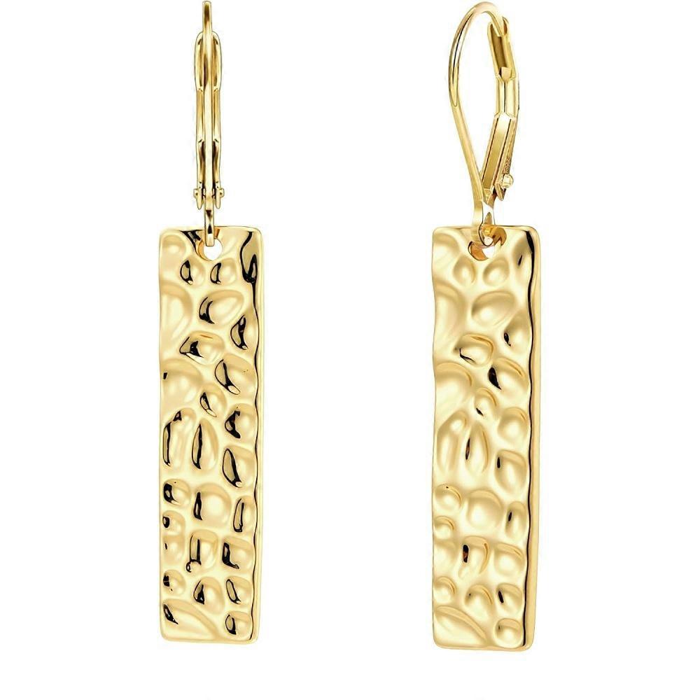 Rectangle Brass Leverback Earrings Golden 32x7mm