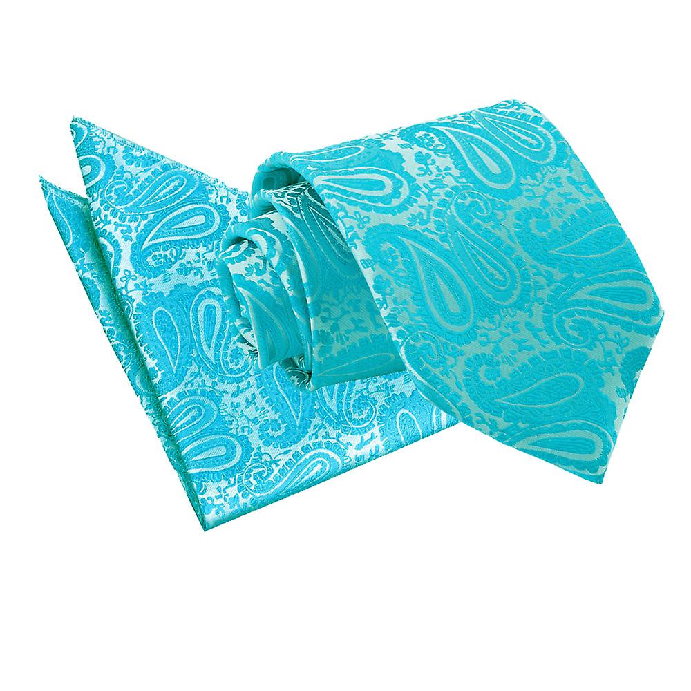 Turquoise Paisley Tie and Pocket Square Set