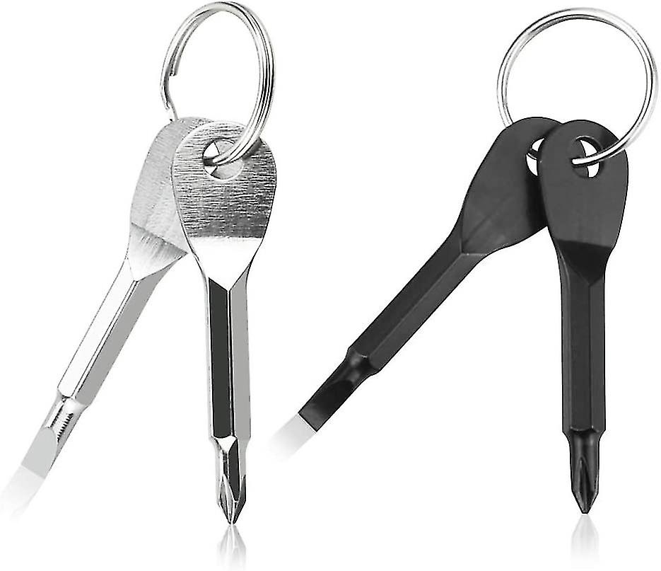 4 Pcs Screwdriver Keychain Tool Black Silver Edc Mini Slotted Phillips Screwdriver Portable