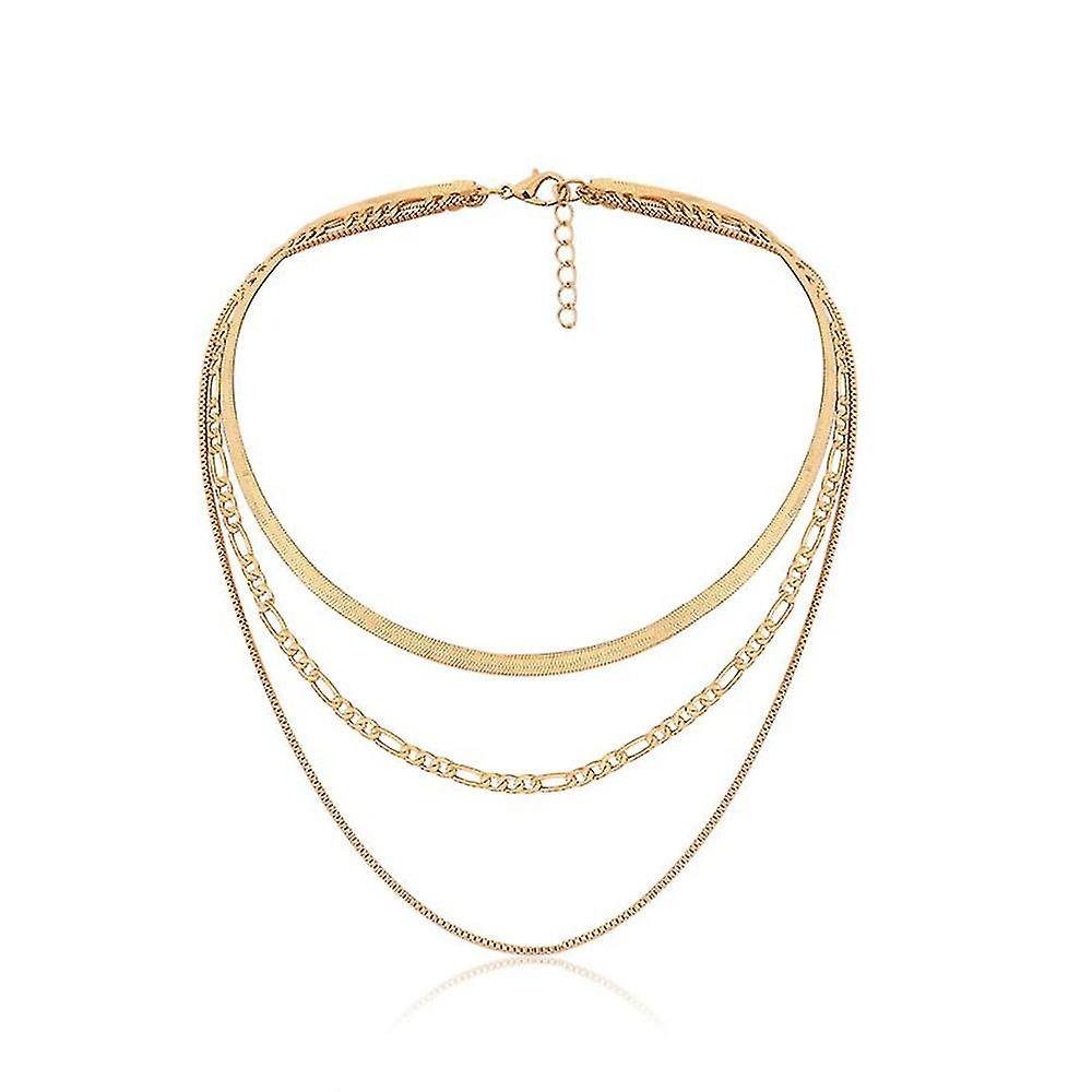 Punk Layered Flat Snake Bone Choker Necklace Set Multilayer Chain