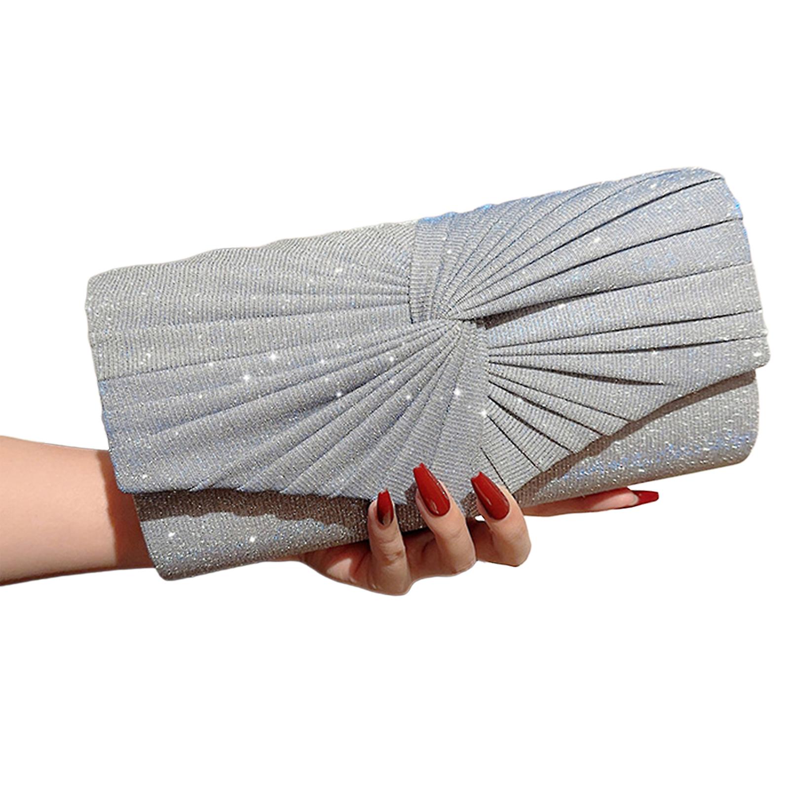 Women's Pleated Evening Bag Magnetic Buckle Shoulder Bag with Detachable Chain