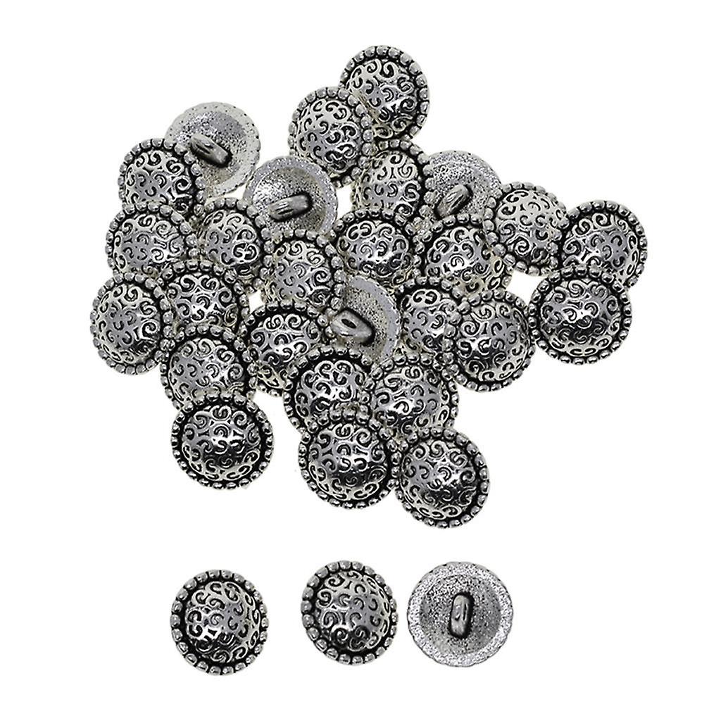 30 Pieces Antique Silver Engraved Sewing Shank Buttons Flower Pattern