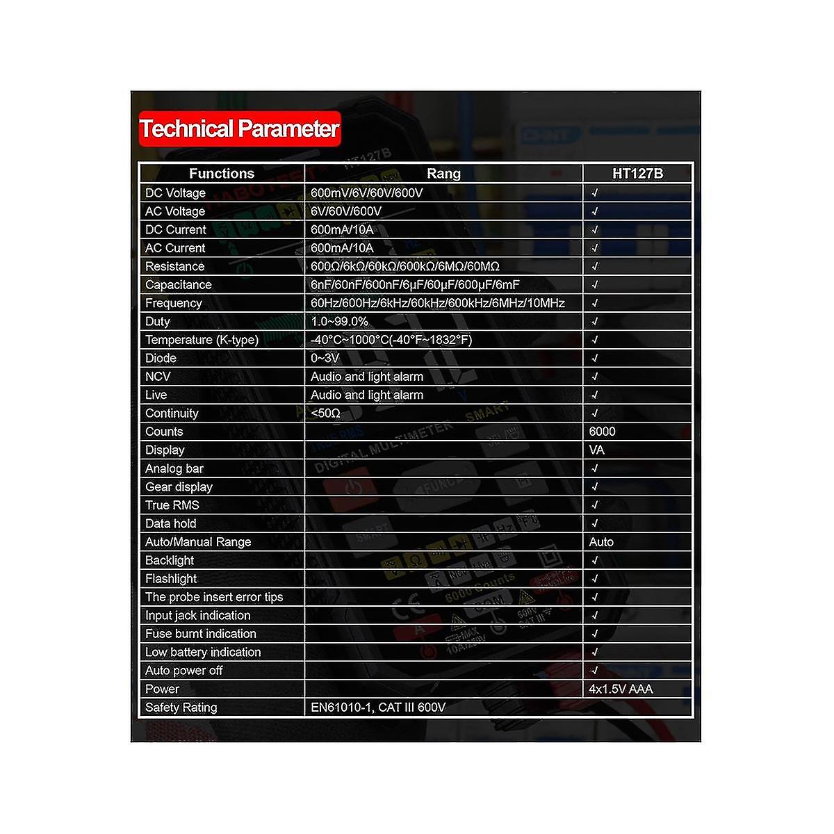 Ht127b Digital Meter 6000 Counts Meter Auto Ran True Mini Functal Meter N