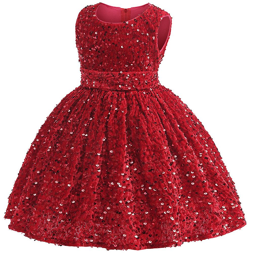 Noël Enfants Enfants Filles Sans Manches Paillettes Noeud Décor Robe De Princesse Fête De Noël Mariage Robe De Soirée De Bal