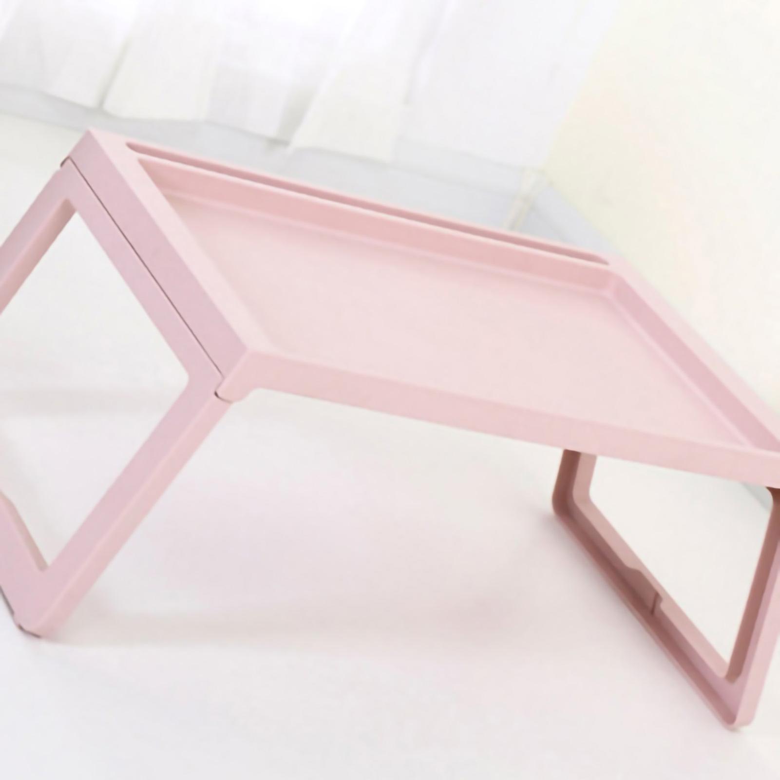 Laptop Bed Desk PP Folding Simple Downward Grooved Design Lap Desk Bed Table with Charging Hole for Bedroom Dorm Pink 68x35.8x27.5cm
