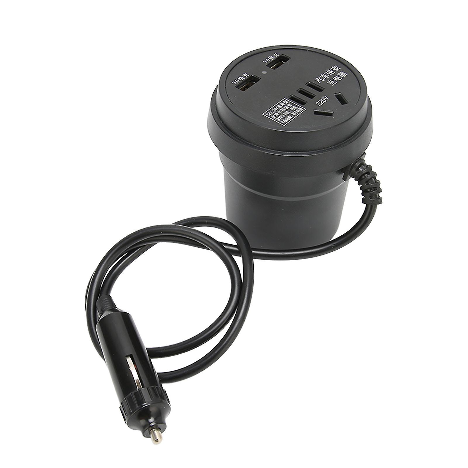 Black Car Inverter 150W DC 12‑24V to AC ‑ Converter 2 USB Port Power Adapter for Automobile