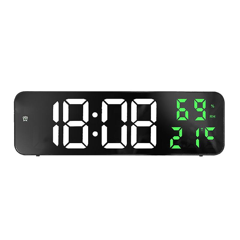 Large Digital LED Alarm Clock Mirror Display Desktop Wall-mountable Clock Plug-in Design 24-hour Mode Temperature Humidity Display Black Case White Gr