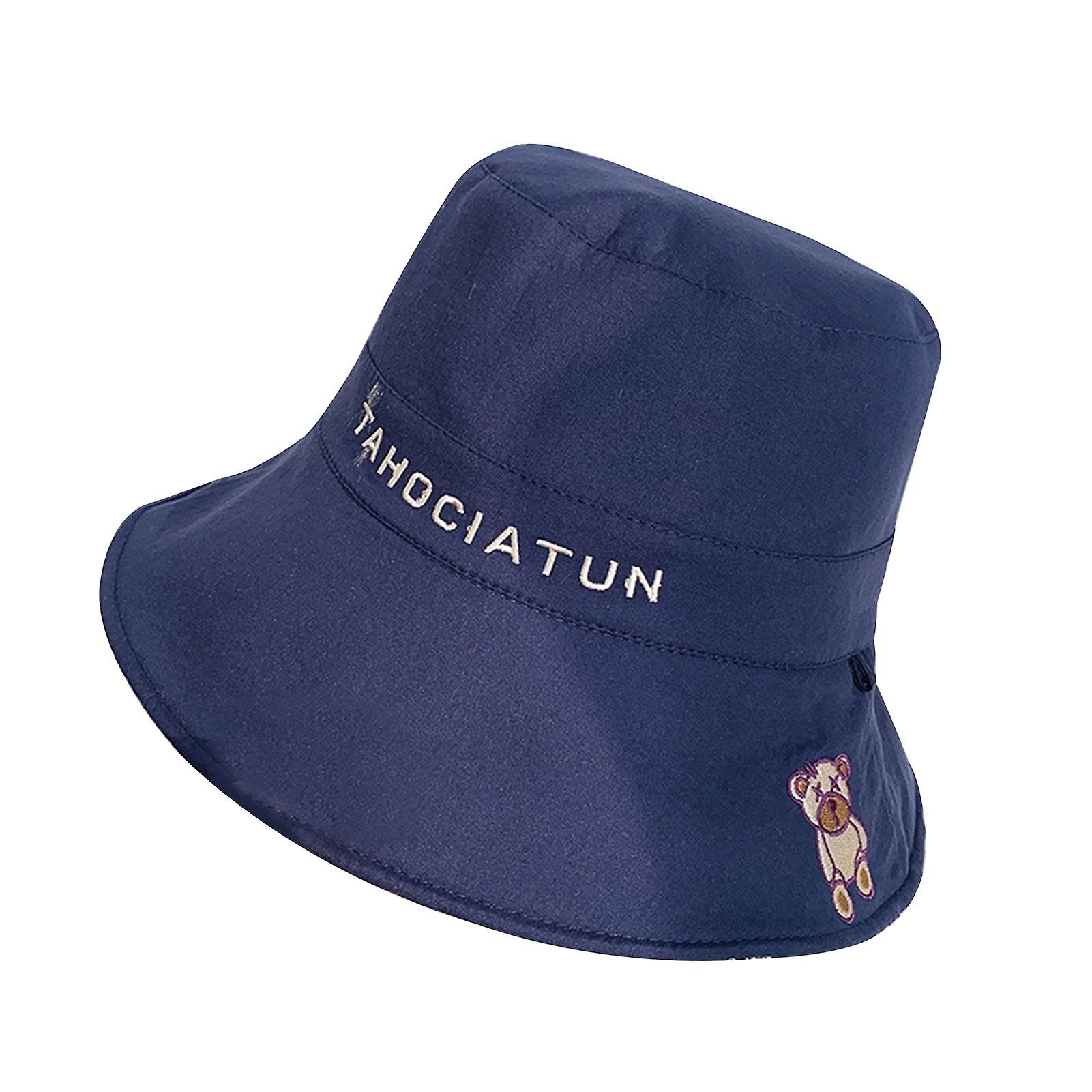 Fisherman Hat Foldable Bear Letter Pattern Cotton Adjustable Sun Cap for Women