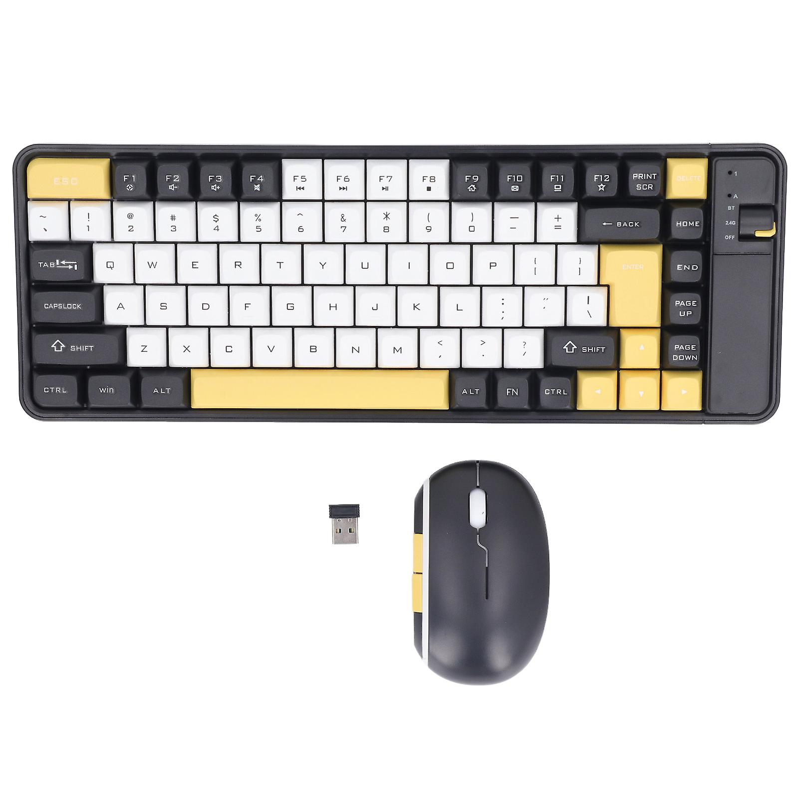 Keyboard and Mouse Combo 84 Keys QWERTY Layout USB Receiver Bluetooth Contrast Color Keyboard Mouse Set for Office Travel
