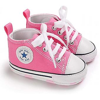Veeki Baby Girls Boys Canvas Sneakers Soft Sole High-Top Ankle Infant First Walkers Crib Shoes---Pink 13cm