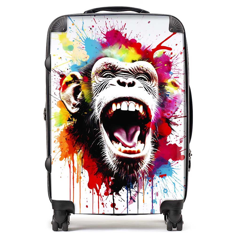 Coloured Splashart Crazy Monkey Face Suitcase