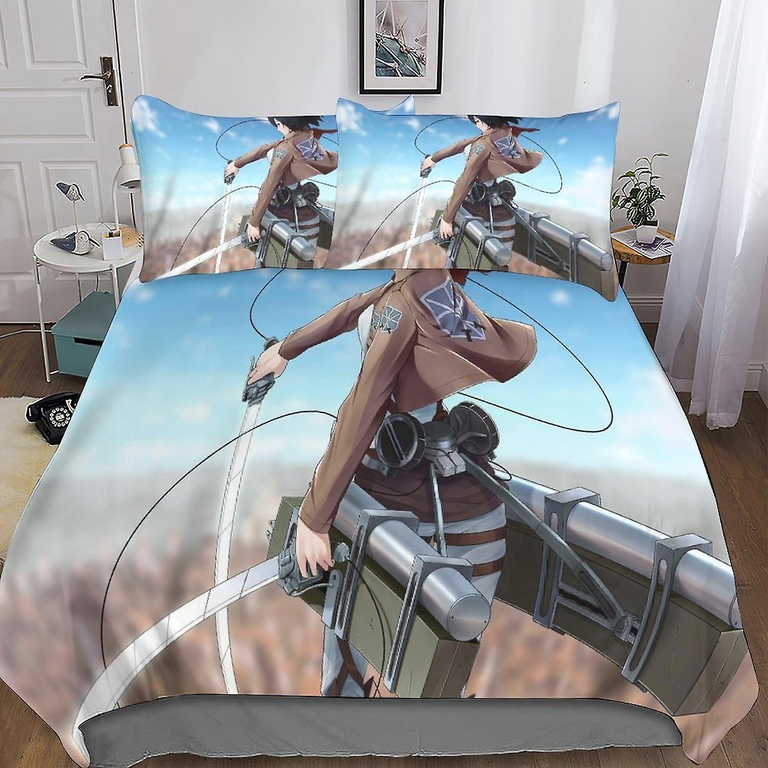 QIRMOUEY Attack On Titan Poszwa na kołdrę 3-częściowy zestaw poszewek na kołdrę dla dzieci, nastolatków i dorosłych, poszewka na kołdrę z mikrofibry, zestaw pościeli z poszewkami na poduszki