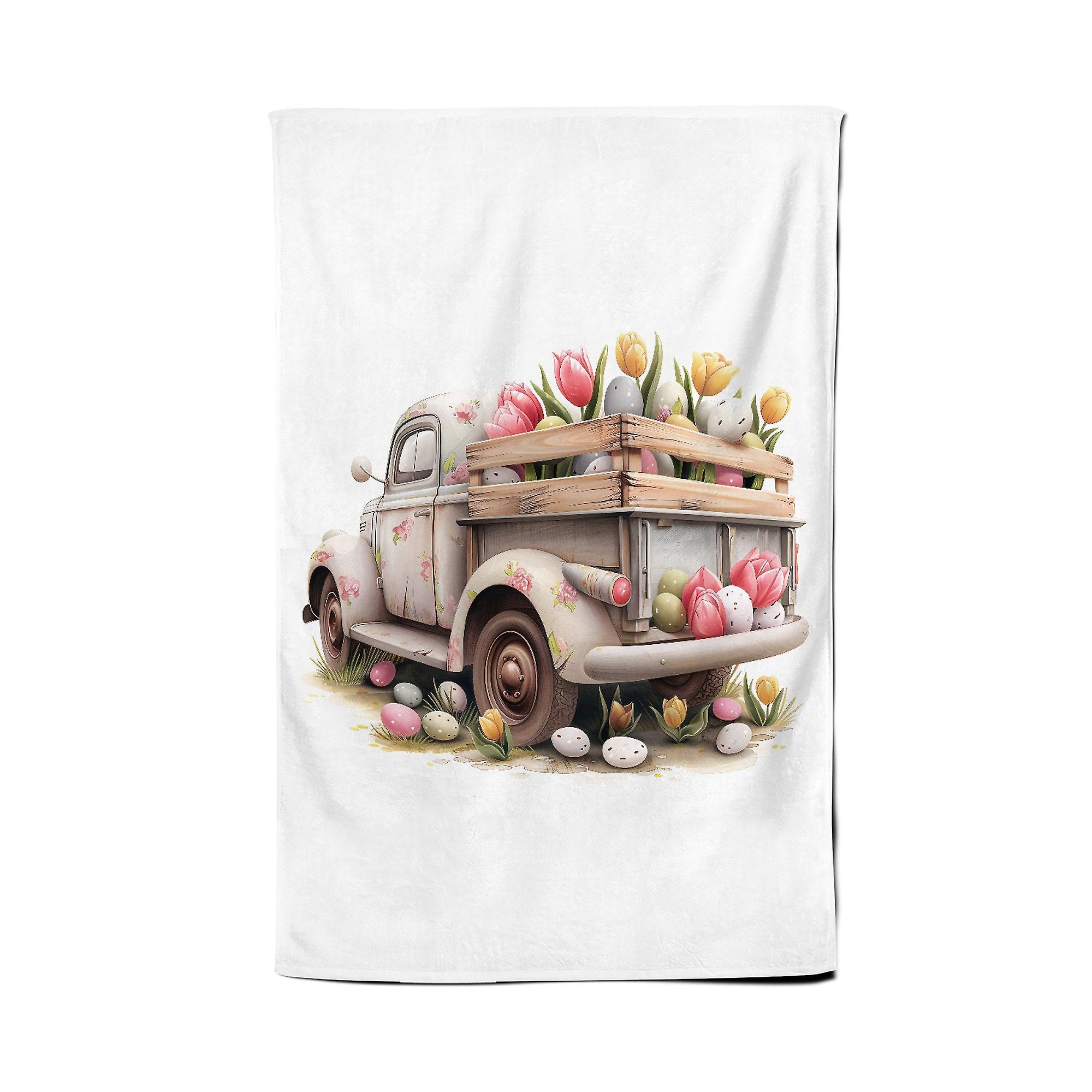 Easter Tuplip Truck Tea Towel