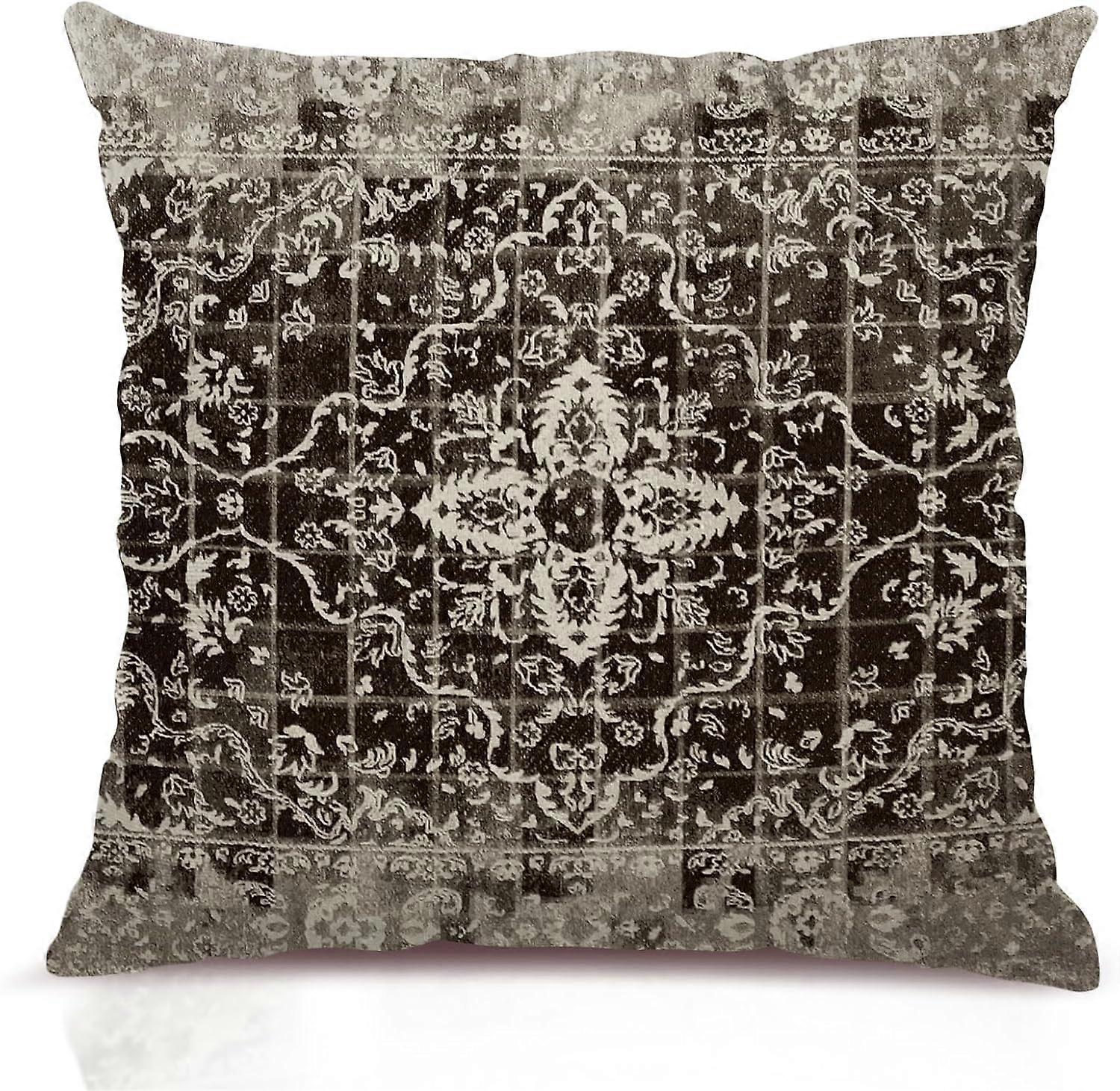 Boho Gray Throw Pillow Covers 16x16 inch, Bohemian Carpet Double Sided Pattern Soft Plush Cushion Cover for Couch Sofa Bed Decorative, Only Pillowcase
