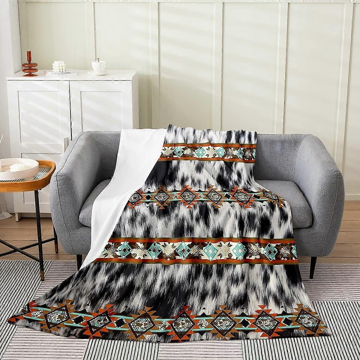 بطانية الصوف من جلد البقر أسود أبيض بطانية بقرة مرتفعات بطانية غربية رمي بطانية طفل 30x40 بوصة بطانية الفانيلا الأزتيكية الغريبة مزرعة البرية