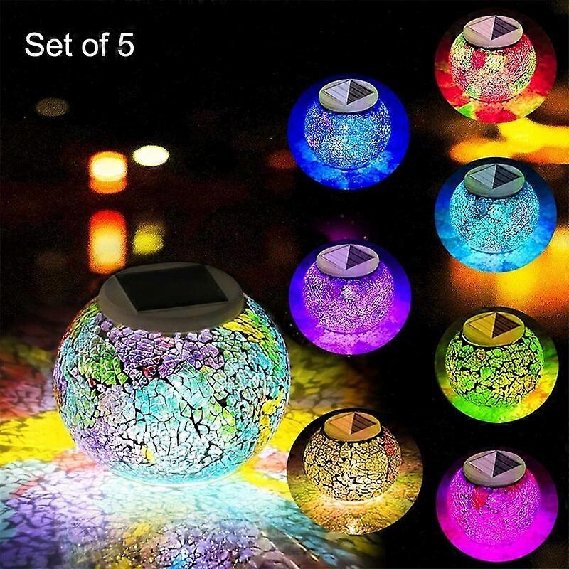 5 Pack Solar Panel Top Replacement For Table Lights, Color Changing Solar Mosaic Glass Lantern Replacement Light
