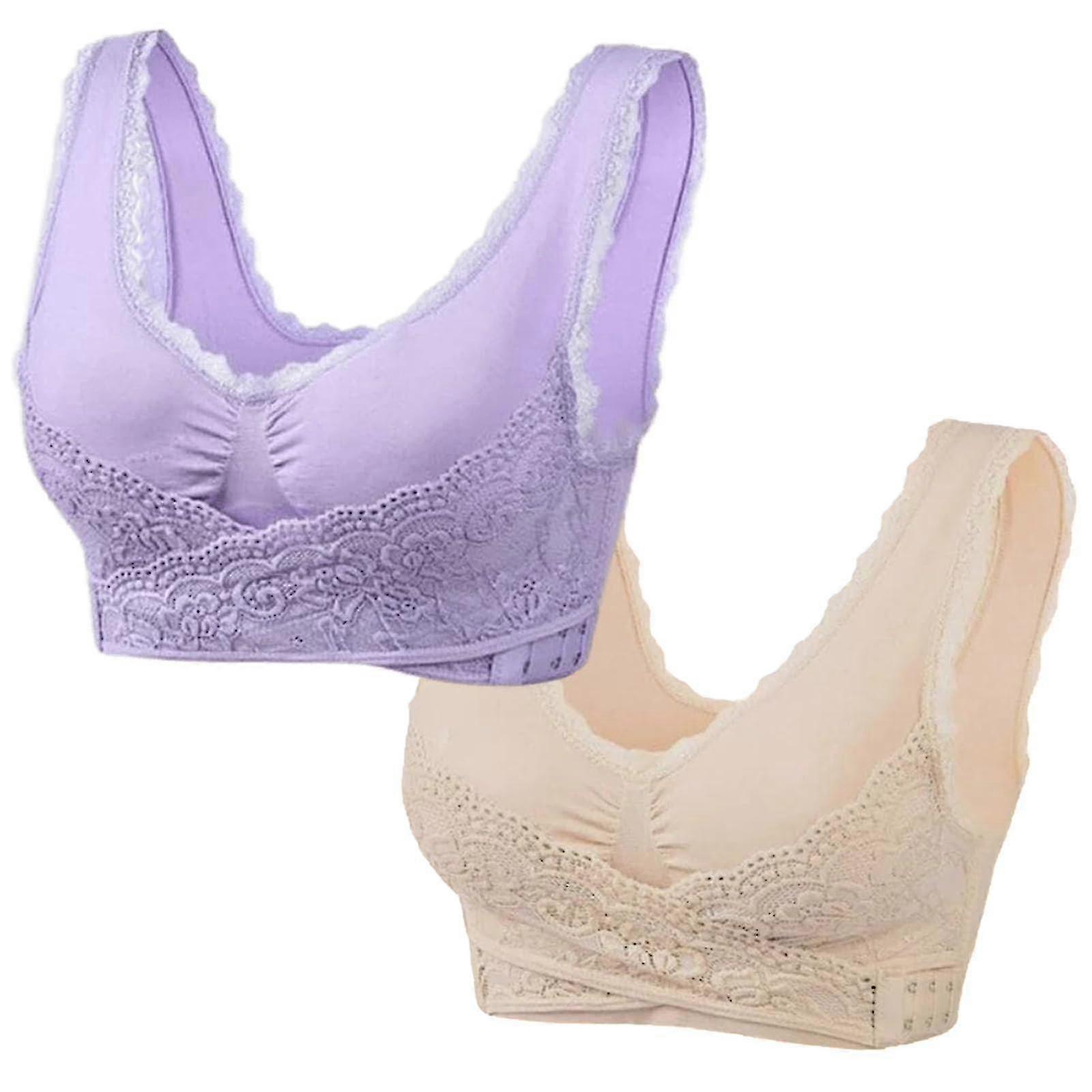 2pack حمالات الصدر للنساء الأكبر سنا ، قابل للتعديل ضغط امتصاص الصدمات الجبهة الصليب الجانب مشبك الدانتيل حمالات الصدر