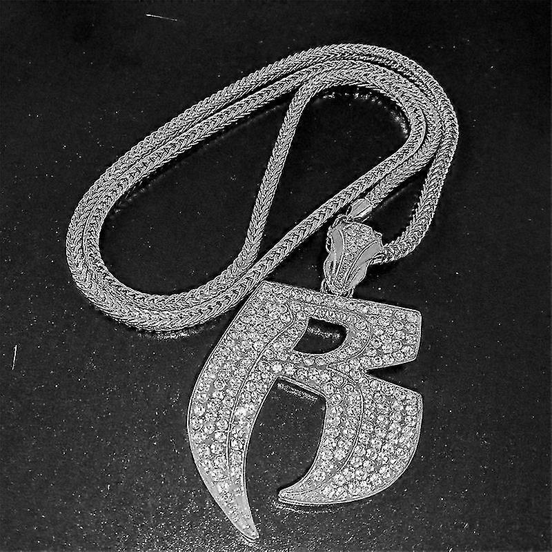 Hip Hop Big Crystal Letter R Pendant With Long Chain Choker Necklace ...