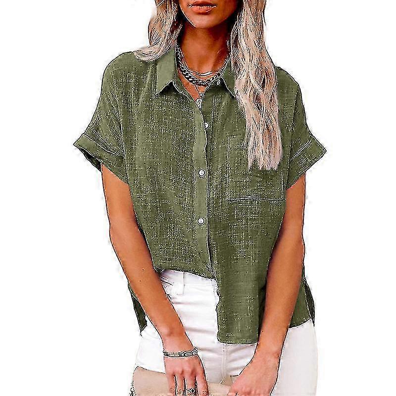 Camicia da donna in lino a maniche corte camicia casual loose