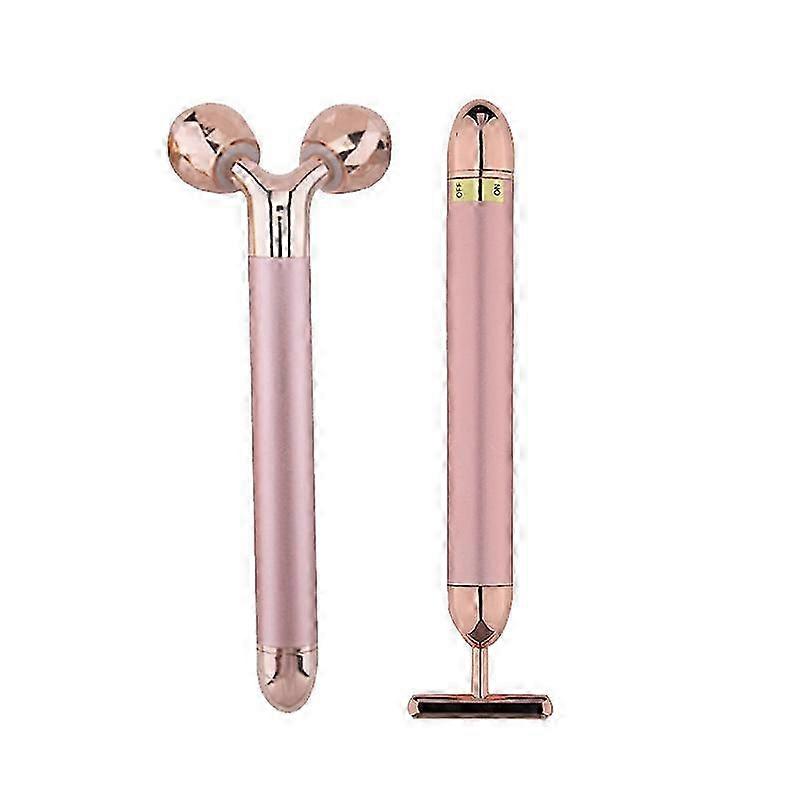 2 In 1 Face Massager 3d Roller And T Shape Massager Face Lift Anti WrinklesRose Gold