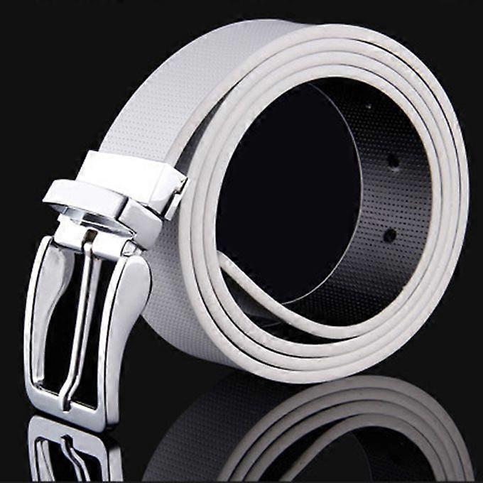 Swivel Silver Pin Buckle Men's Double-sided Usable Leather White Belt