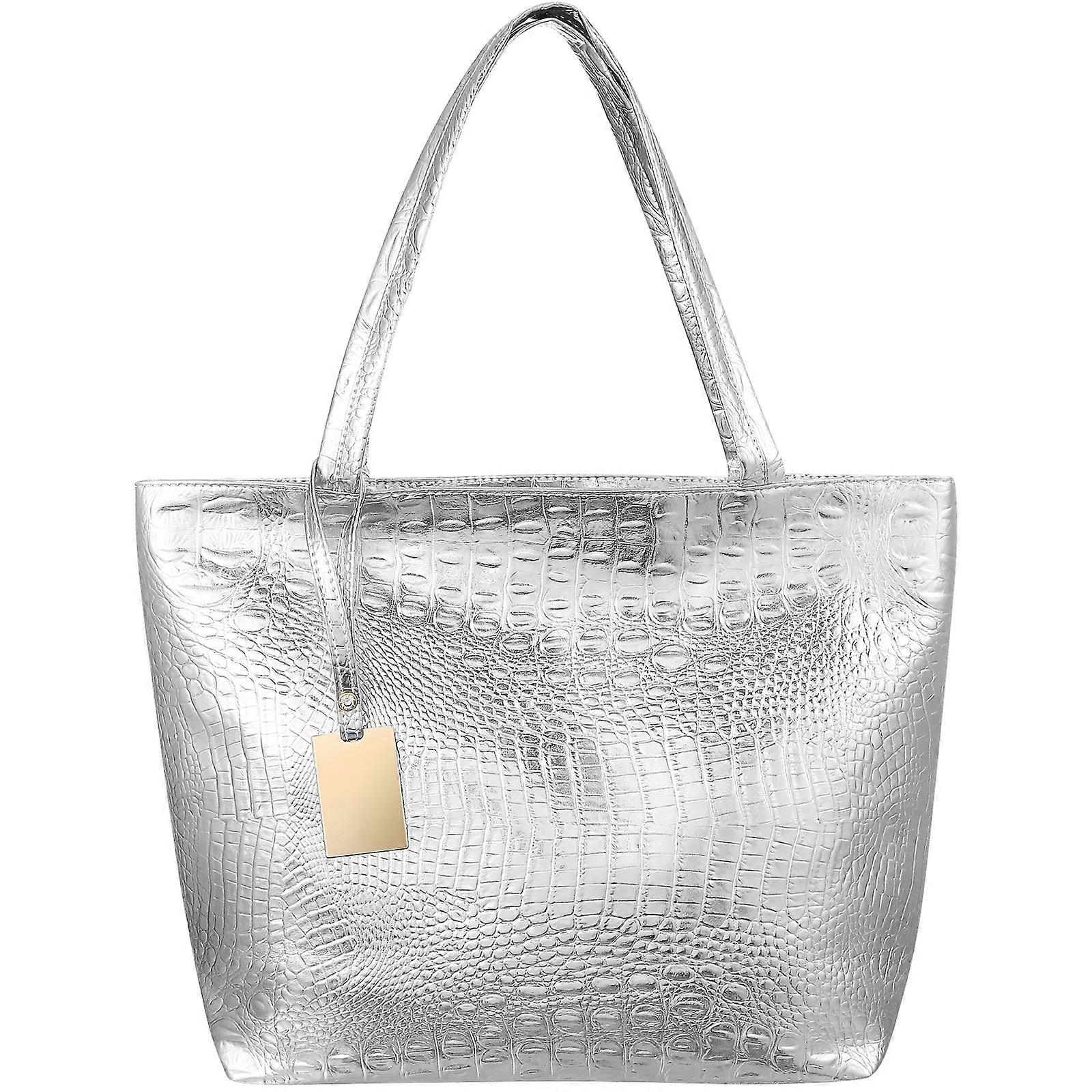 1 buc de mare capacitate femei geantă de mână umăr sac de cumpărături moda tote bag pentru scoala de lucru argint