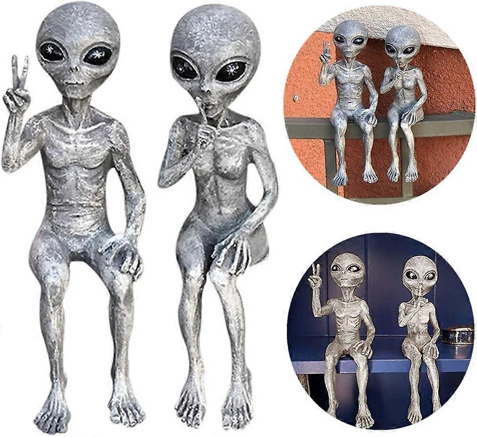AIITLLYNA Alien Statuette,Lot de 2 Statues D'alien de l'espace,Extra Terrestre Statue,Figurine de Jardin,Sculpture en Resine pour Bureau la Maison Ja