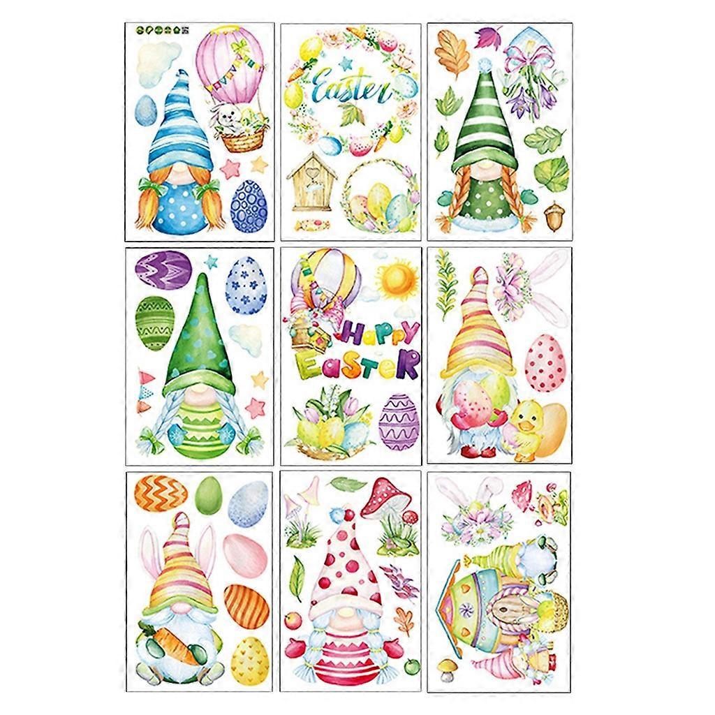  9 Sheets Easter Decorations Eggs Rabbit Window Clings Holiday Glass Stickers