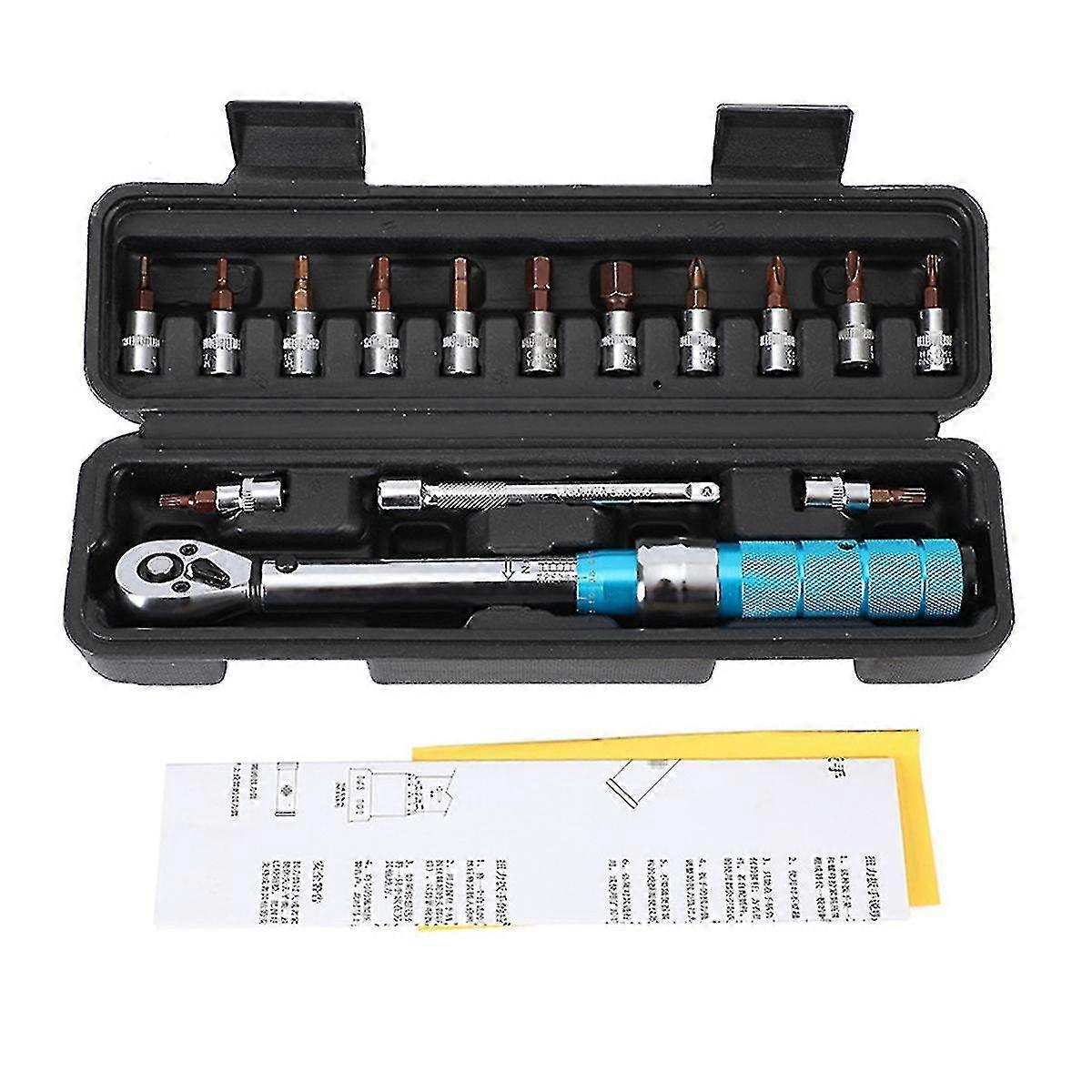15pcs/set Torque Wrench Set 1/4inch 2-24nm Bike Torque Wrench Hex Key Tool Socket Spanner Set